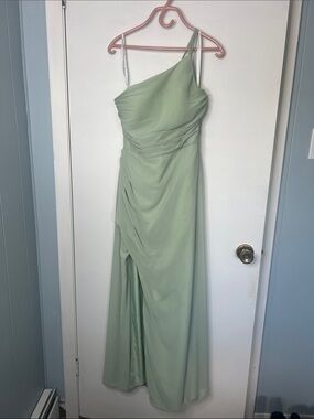 Azazie Eren One-Shoulder Sage Green Bridesmaid dress